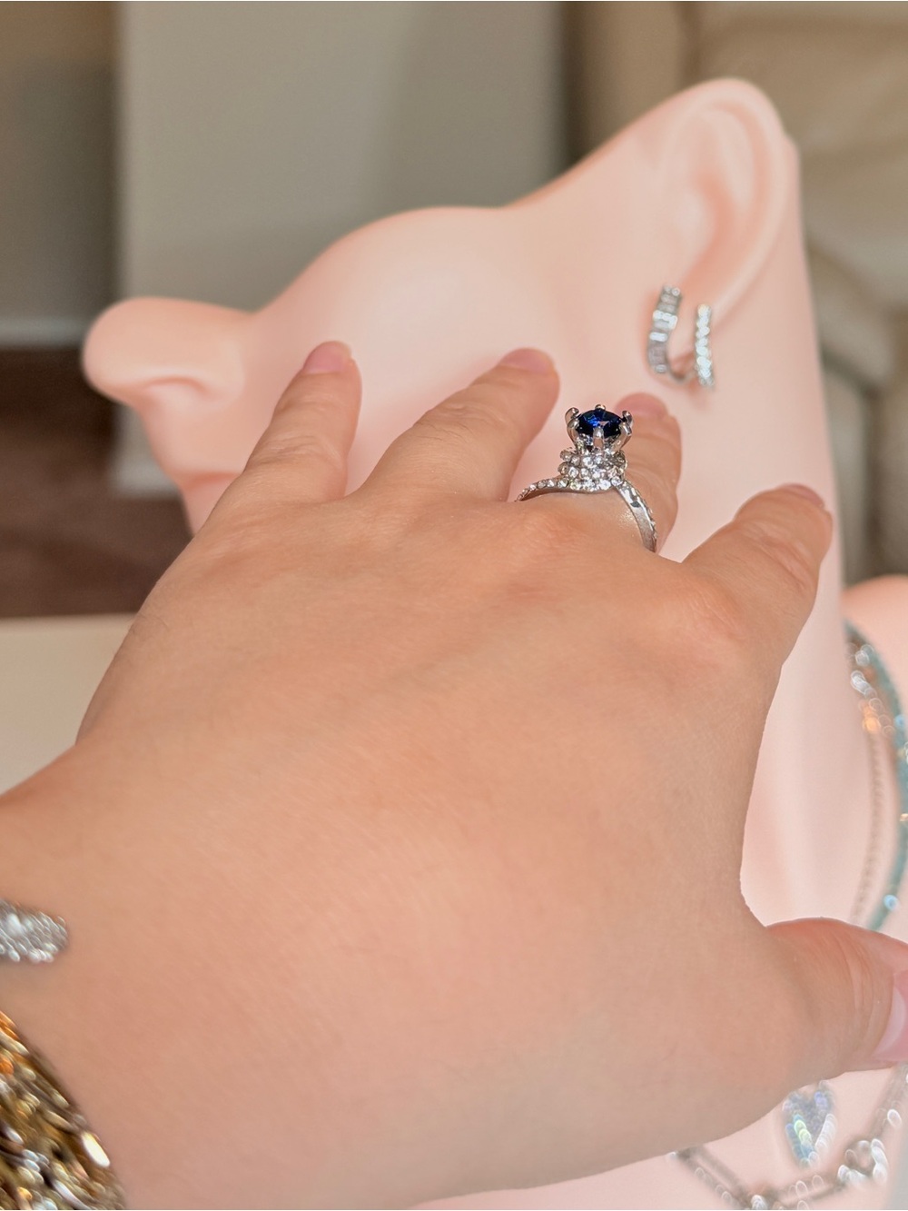 Silver Blue Sapphire Solitaire Ring - Picture 6 of 10